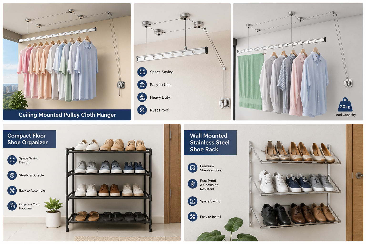space saving shoe rack and cloth hanger installation for apartment